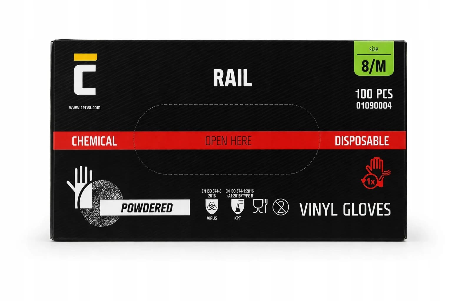 CERVA RAIL pudrované vinylové rukavice 8/M, 100 ks