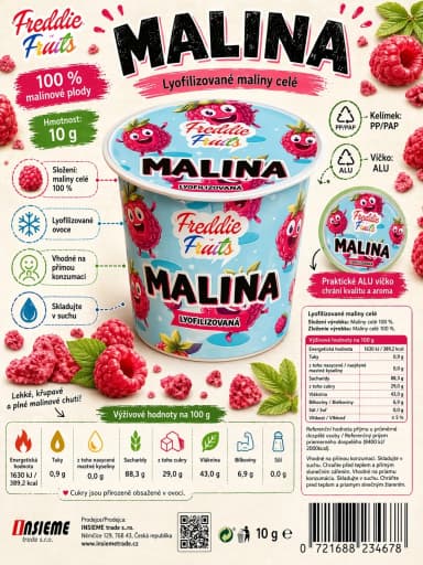 Lyofilizovaný maliny Freddie Snack - celé 10g