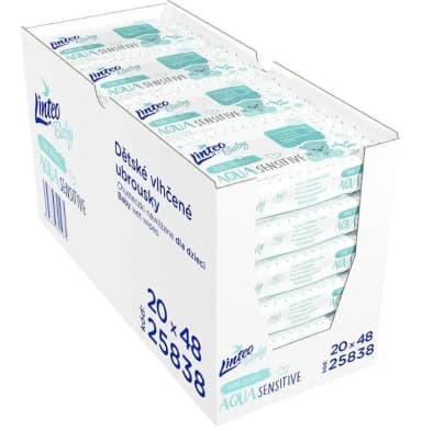 20x LINTEO BABY Vlhčené ubrousky pro miminka AQUA SENSITIVE 48 ks