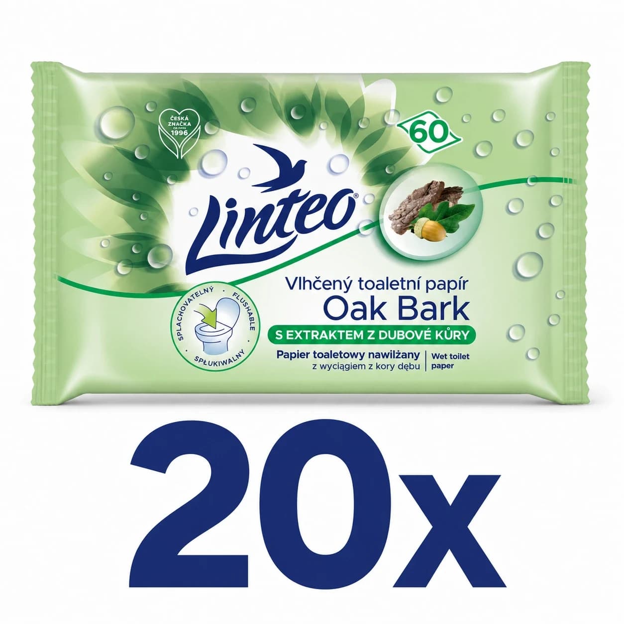 20x Linteo Satin vlhčený toaletní papír s dubovou kůrou 60 ks