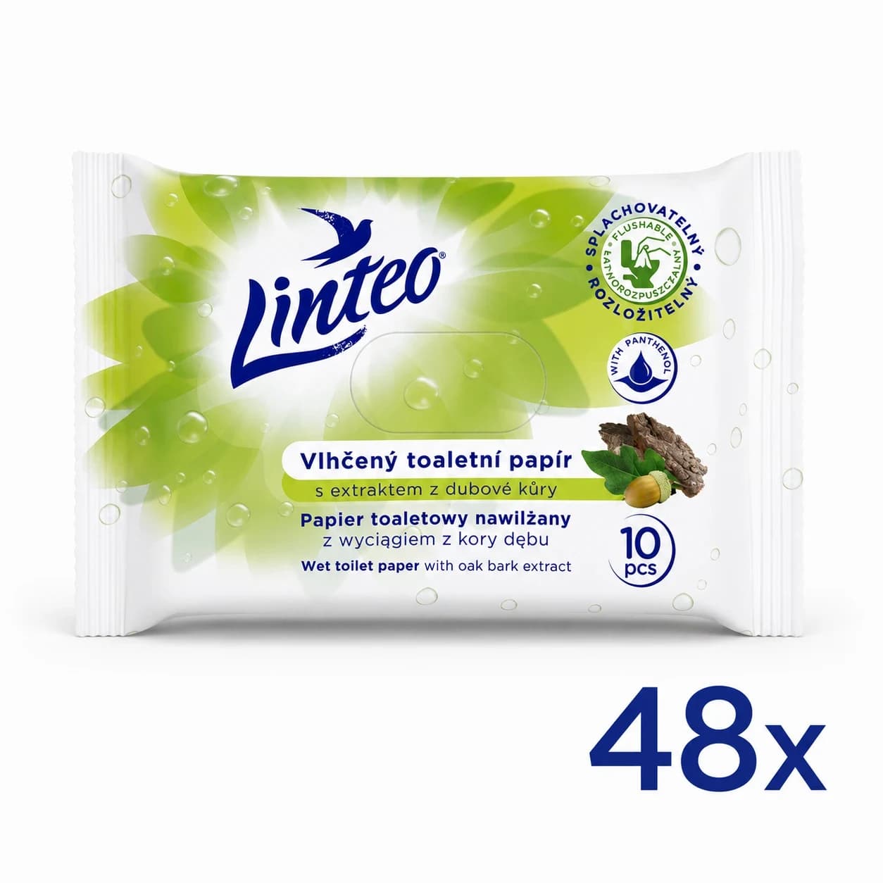 48x Linteo Satin vlhčený toaletní papír s dubovou kůrou 10 ks