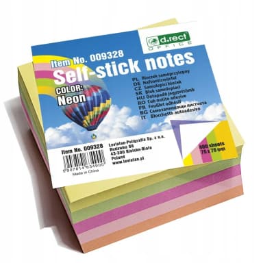 Samolepicí bloček D.RECT neonový, 76 x 76 mm, 400 lístků