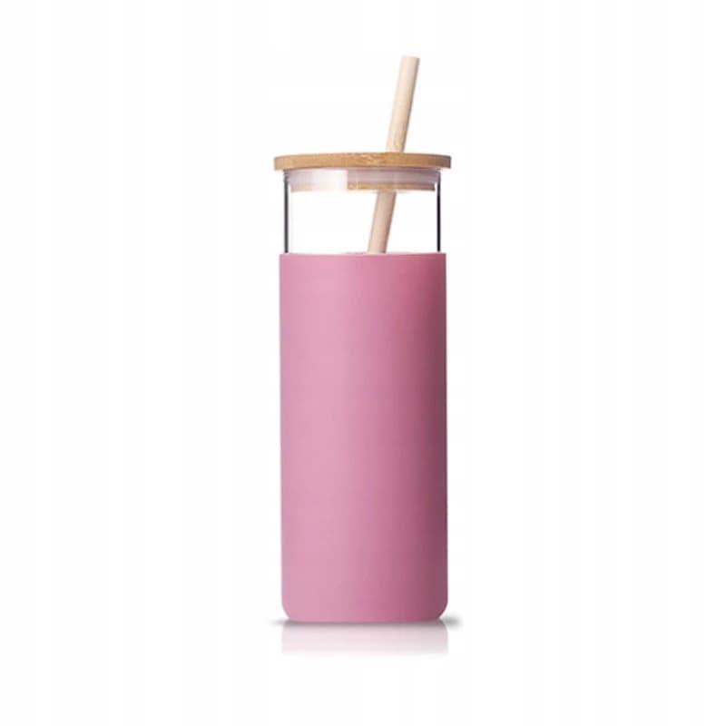 Skleněná fľaša Nordvik s brčkem 500ml - ružová