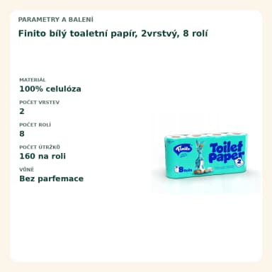 Finito bílý toaletní papír, 2vrstvý, 8 rolí