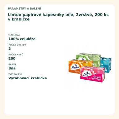 Linteo papírové kapesníky bílé, 2vrstvé, 200 ks v krabičce