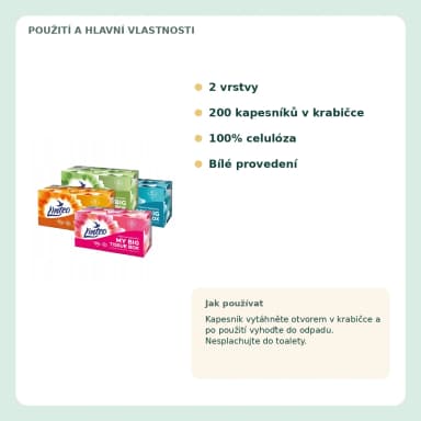 Linteo papírové kapesníky bílé, 2vrstvé, 200 ks v krabičce