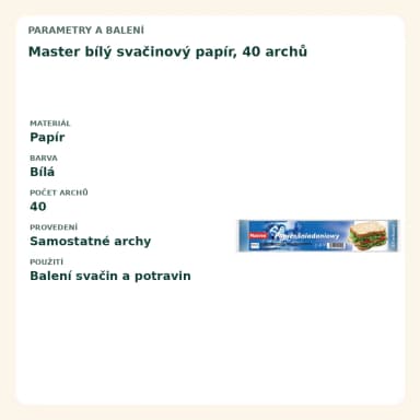 Svačinový papír Master bílý, 40 archů