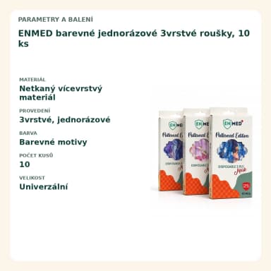 ENMED jednorázové ochranné roušky barevné, 10 ks