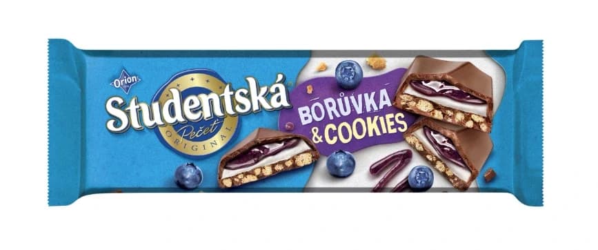 Orion Studentská pečeť mléčná čokoláda Borůvka & Crispies 235 g
