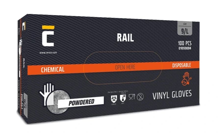 CERVA Rail vinylové rukavice, vel L 100 ks