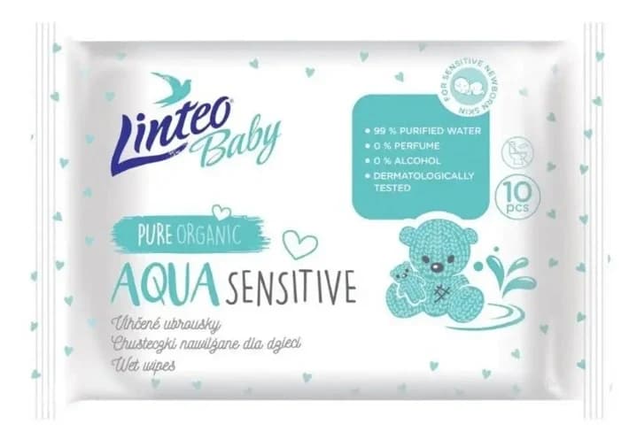 LINTEO BABY Vlhčené ubrousky pro miminka AQUA SENSITIVE 10 ks
