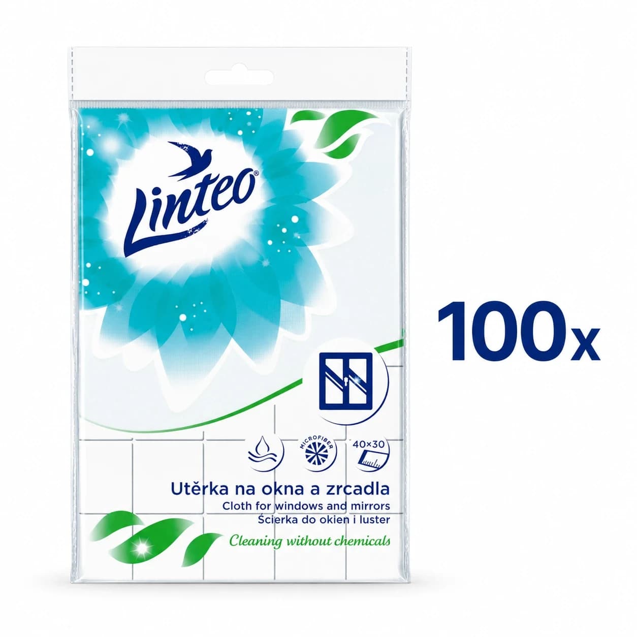 100x Linteo utěrka z mikrovlákna na okna a zrcadla 1ks