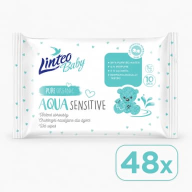 48x LINTEO BABY Vlhčené ubrousky pro miminka AQUA SENSITIVE 10 ks