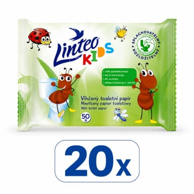 20x Linteo Kids vlhčený toaletní papír pro děti 50 ks