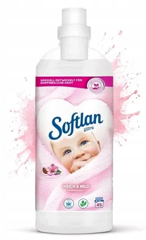 Softlan Ultra tekutá aviváž - Weich & Mild s mandlovým mlékem, 45 praní 1L