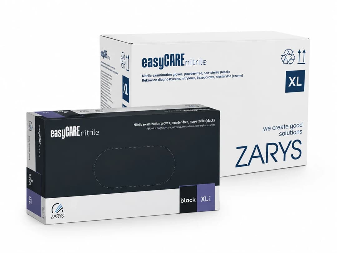 10x Nitrilové rukavice Zarys easyCARE černé, XL 100 ks