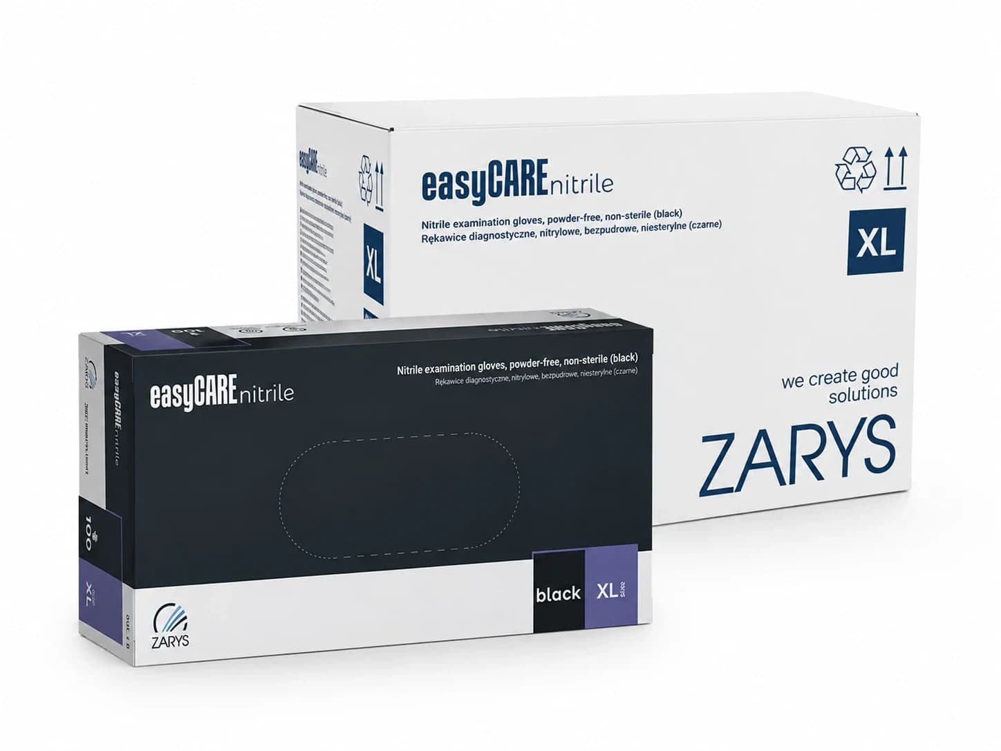 10x Nitrilové rukavice Zarys easyCARE černé, XL 100 ks