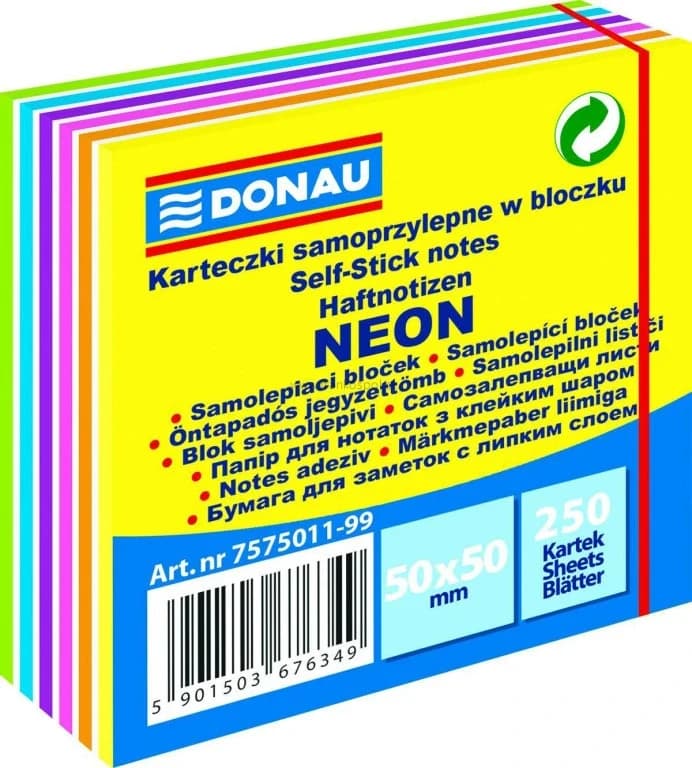 Samolepicí bloček DONAU, 50 x 50 mm, mix neonových barev