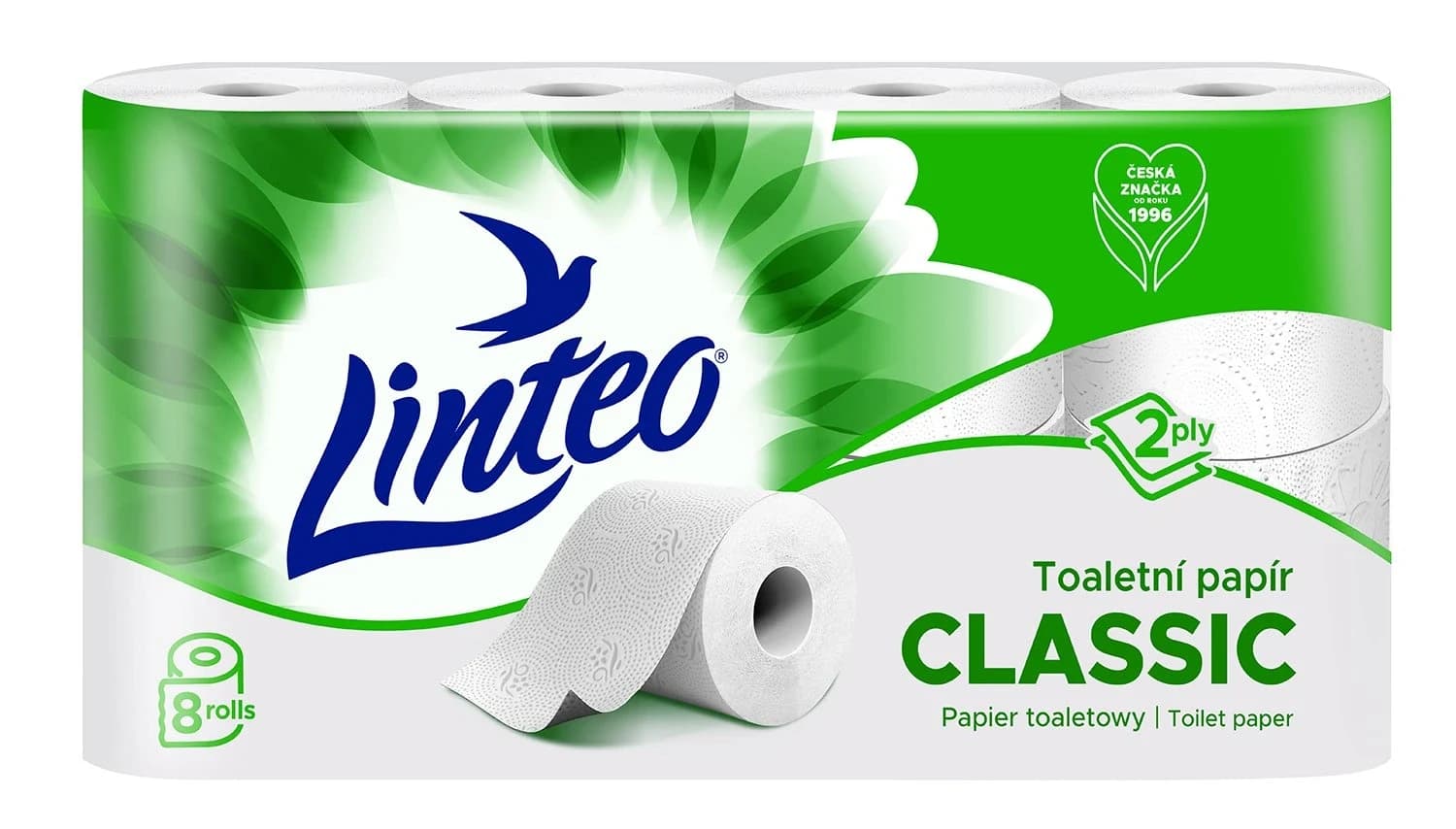 Linteo Classic toaletní papír bílý, 2vrstvý, 8 rolí