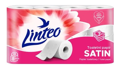 Linteo Satin toaletní papír bílý, 3vrstvý, 8 rolí, 15 m