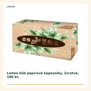 Linteo bílé papierové kapesníky, 2vrstvé, 100 ks