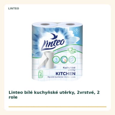 Linteo bílé kuchyňské utierky, 2vrstvé, 2 role