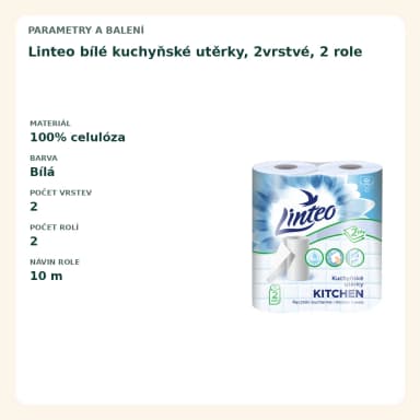 Linteo bílé kuchyňské utierky, 2vrstvé, 2 role