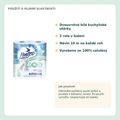Linteo bílé kuchyňské utierky, 2vrstvé, 2 role