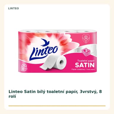 Linteo Satin bílý toaletní papír, 3vrstvý, 8 roliek