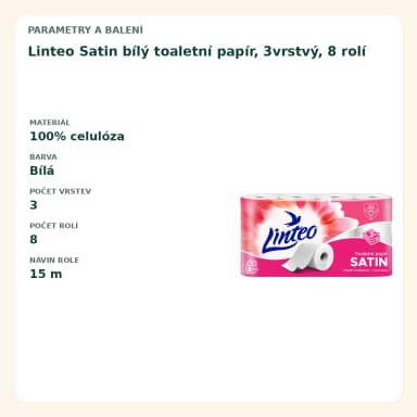 Linteo Satin bílý toaletní papír, 3vrstvý, 8 roliek