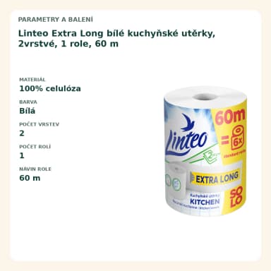Linteo Extra Long bílé kuchyňské utierky, 2vrstvé, 1 role, 60 m