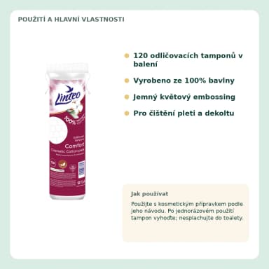 Linteo Comfort odličovací tampony ze 100% bavlny, 120 ks