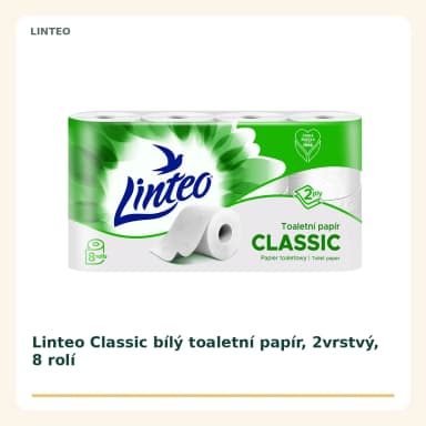 Linteo Classic bílý toaletní papír, 2vrstvý, 8 roliek