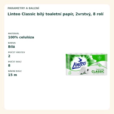 Linteo Classic bílý toaletní papír, 2vrstvý, 8 roliek
