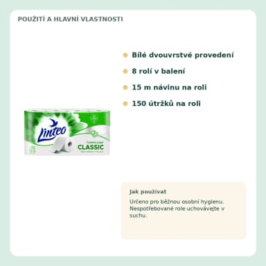 Linteo Classic bílý toaletní papír, 2vrstvý, 8 roliek