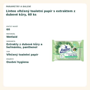 Linteo vlhčený toaletní papír s extraktem z dubové kůry, 60 ks