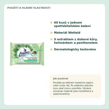 Linteo vlhčený toaletní papír s extraktem z dubové kůry, 60 ks