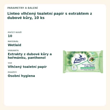 Linteo vlhčený toaletní papír s extraktem z dubové kůry, 10 ks