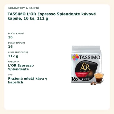 TASSIMO L'OR Espresso Splendente kávové kapsle, 16 ks, 112 g