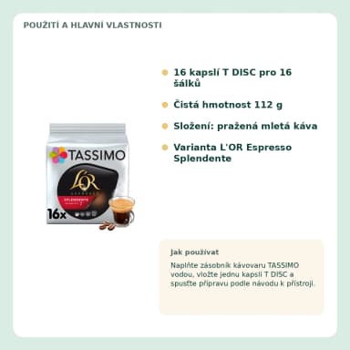 TASSIMO L'OR Espresso Splendente kávové kapsle, 16 ks, 112 g