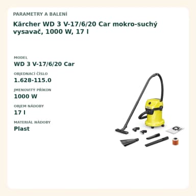 Kärcher WD 3 V-17/6/20 Car mokro-suchý vysavač, 1000 W, 17 l