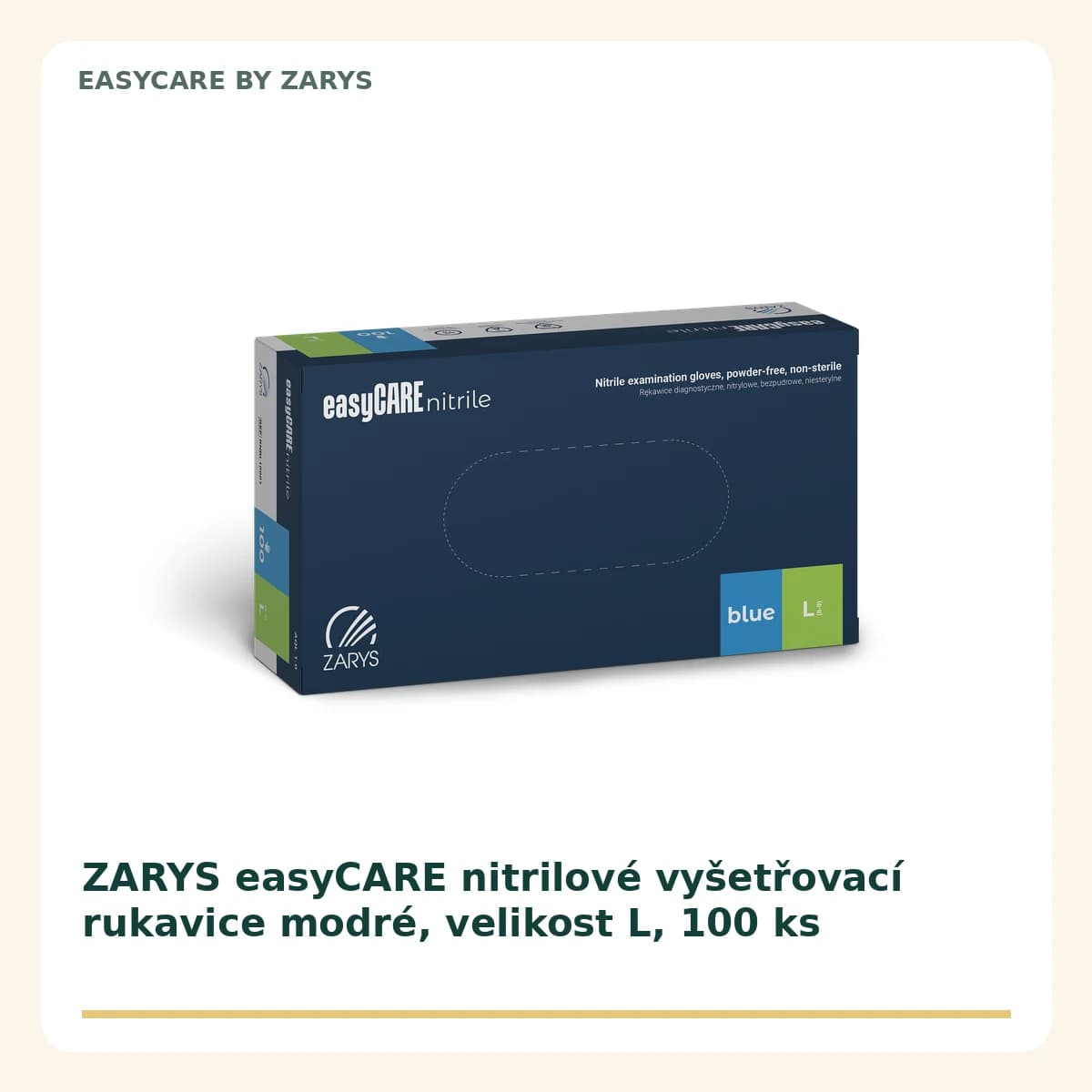 ZARYS easyCARE nitrilové vyšetřovací rukavice modré, velikost L, 100 ks