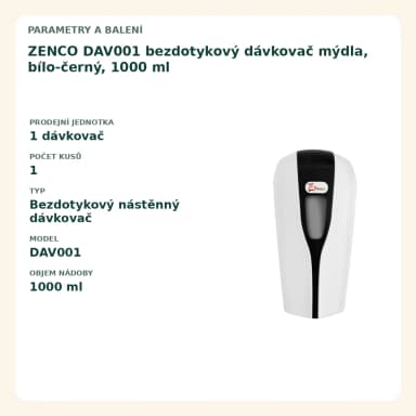 ZENCO DAV001 bezdotykový dávkovač mýdla, bílo-černý, 1000 ml