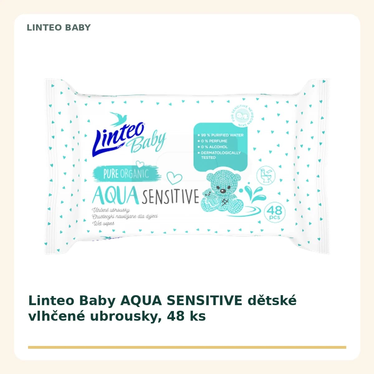 Linteo Baby AQUA SENSITIVE detské vlhčené obrúsky, 48 ks