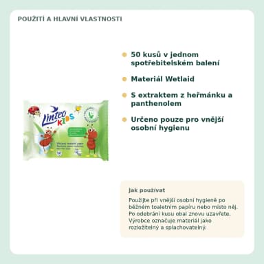 Linteo Kids vlhčený toaletní papír s heřmánkem, 50 ks