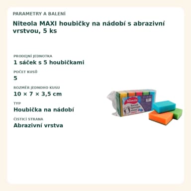 Niteola MAXI houbičky na nádobí s abrazivní vrstvou, 5 ks