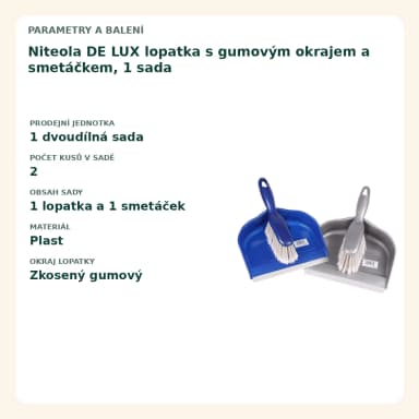 Niteola DE LUX lopatka s gumovým okrajem a smetáčkem, 1 sada