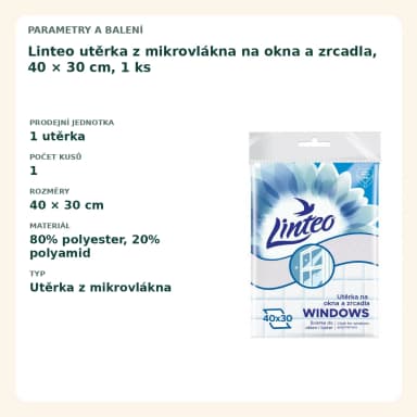 Linteo utierka z mikrovlákna na okna a zrcadla, 40 × 30 cm, 1 ks