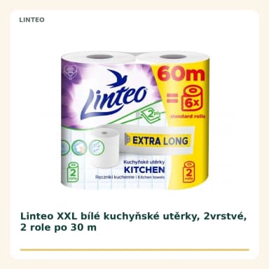 Linteo XXL bílé kuchyňské utierky, 2vrstvé, 2 role po 30 m
