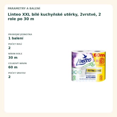 Linteo XXL bílé kuchyňské utierky, 2vrstvé, 2 role po 30 m